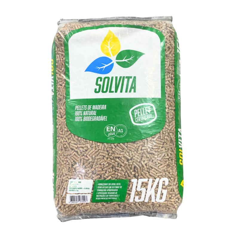 Pellets Solvita ENplus A1 5 kg –  77 sacos × 5 kg Madeira 100% Natural