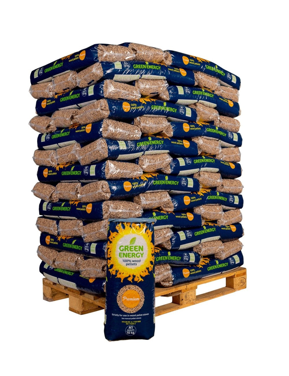 Pellets Green Energy Premium DINplus – Palete 65 Sacos de 15 kg (975 kg)